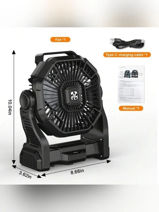 Rechargeable Camping Fan 20000mAh Portable Fan with Light & Phone Charging - Picture 2 of 4
